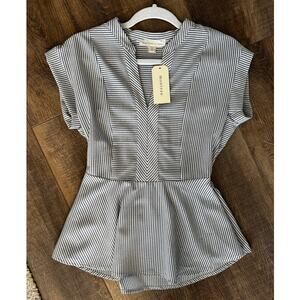 NWT Monteau Women's Peplum Blouse Blue White Stripe Size Medium